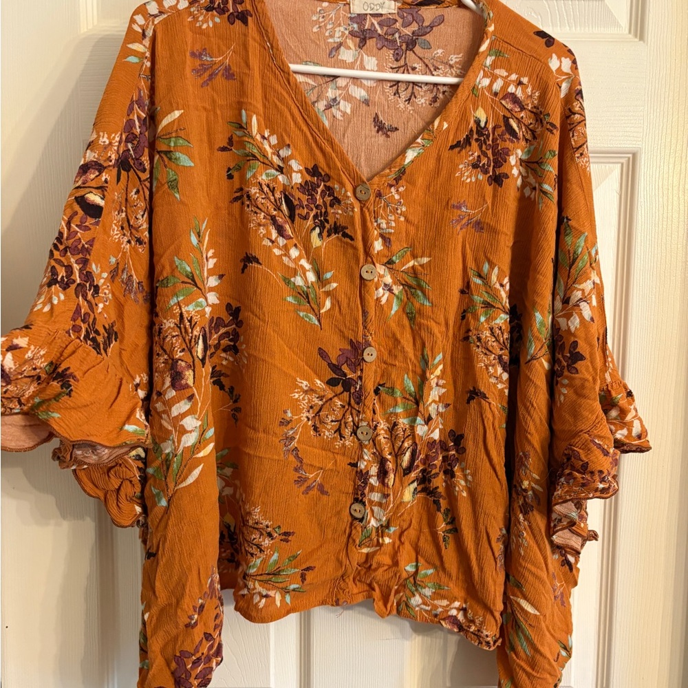 ODDY Orange Flutter Sleeve Blouse